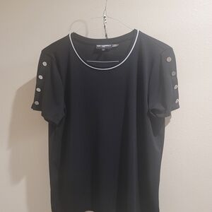 Karl Lagerfeld Black Top with Silver Button Accents
